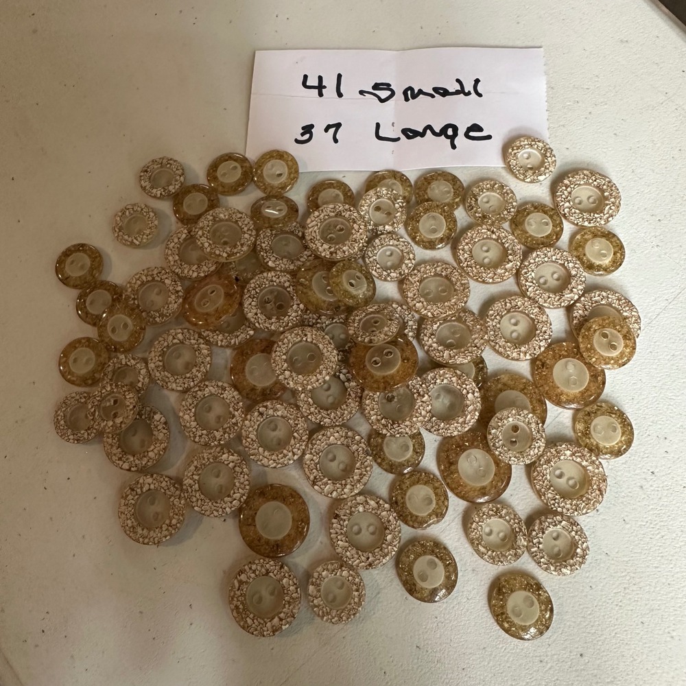 78pc Vintage Amber Textured Buttons Lot 2-Hole Crushed Shell Effect 2 Sizes - Picture 2 of 5